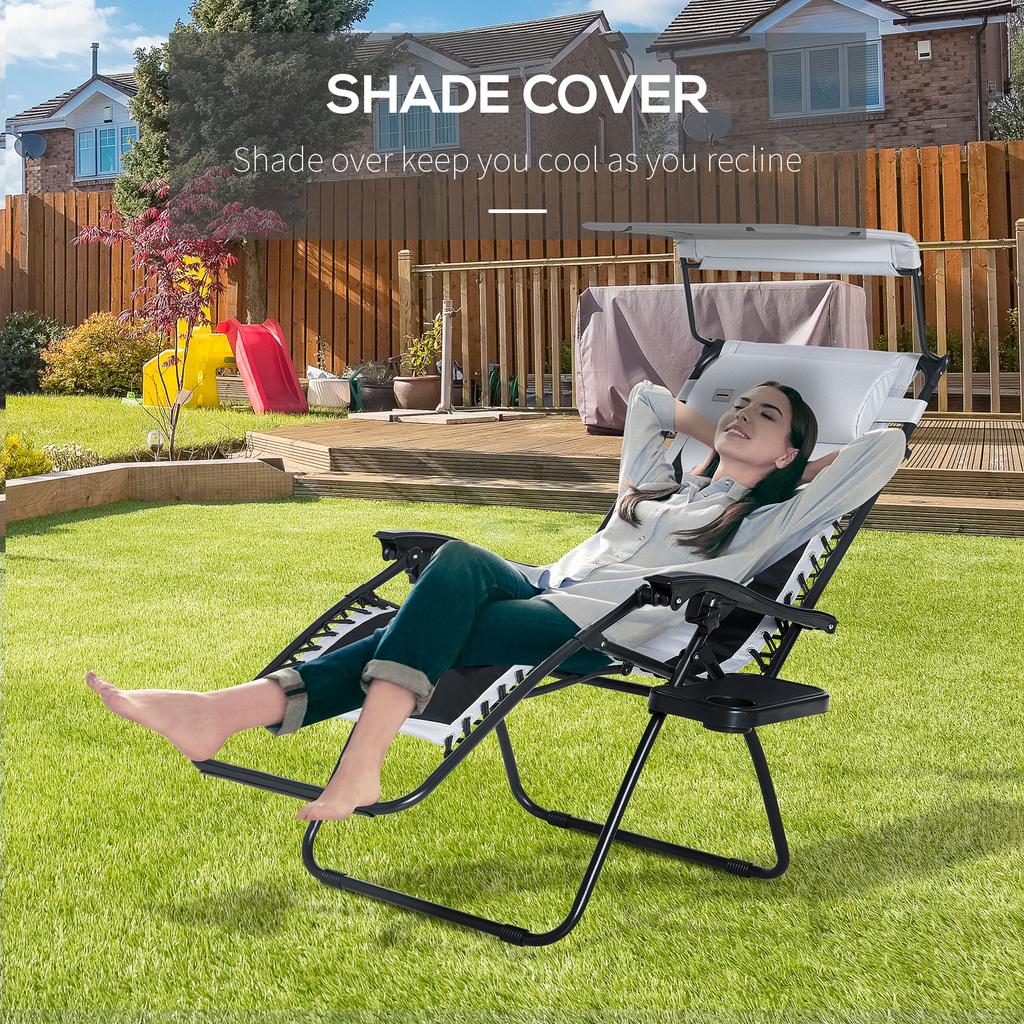 Zero Gravity Lounger Chair, Folding Reclining Patio Chair with Shade Cover, Padded Seat, Cup Holder, Soft Cushion and Headrest for Poolside, Camping
