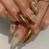 Manicure Long Almond False Nails Flowers French Press On Nails Starlight Fruit Aurora Fake Nails DIY