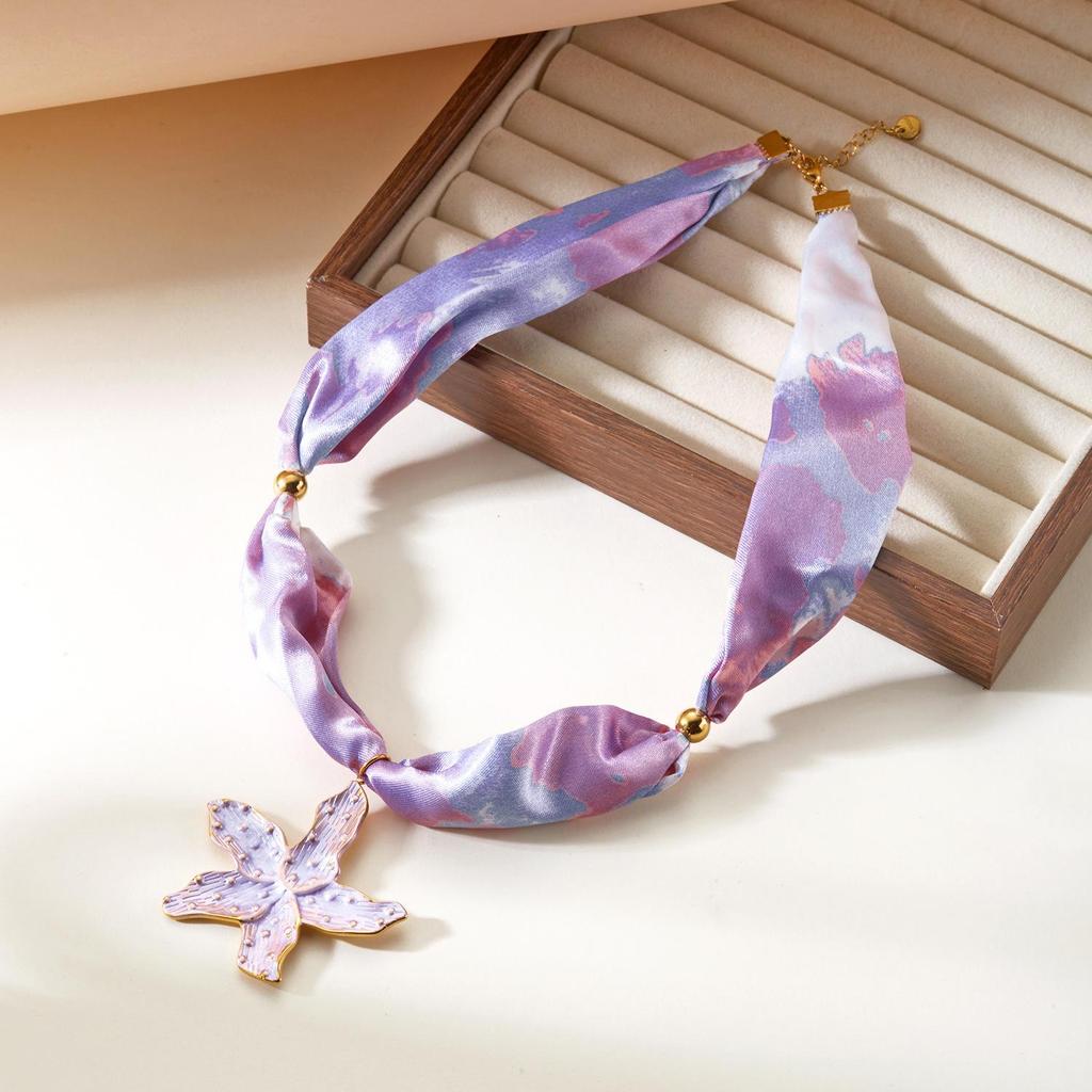 Bohemian Silk Scarf Necklace with Sun Heart Pendant Chain