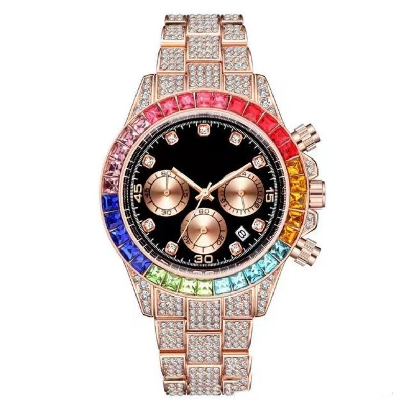 Top Brand New Full Diamond Roman Scale Calendar Fashion Men's Watch Men's Quartz Watch