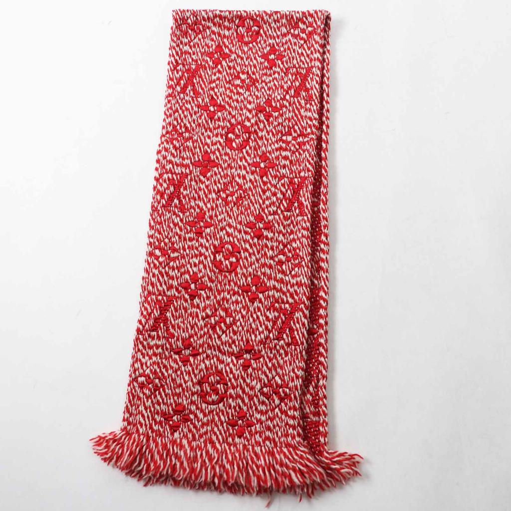 Very Good LOUIS VUITTON Scarf Echarpe Logomania Mix Red white wool Women M70424 Used