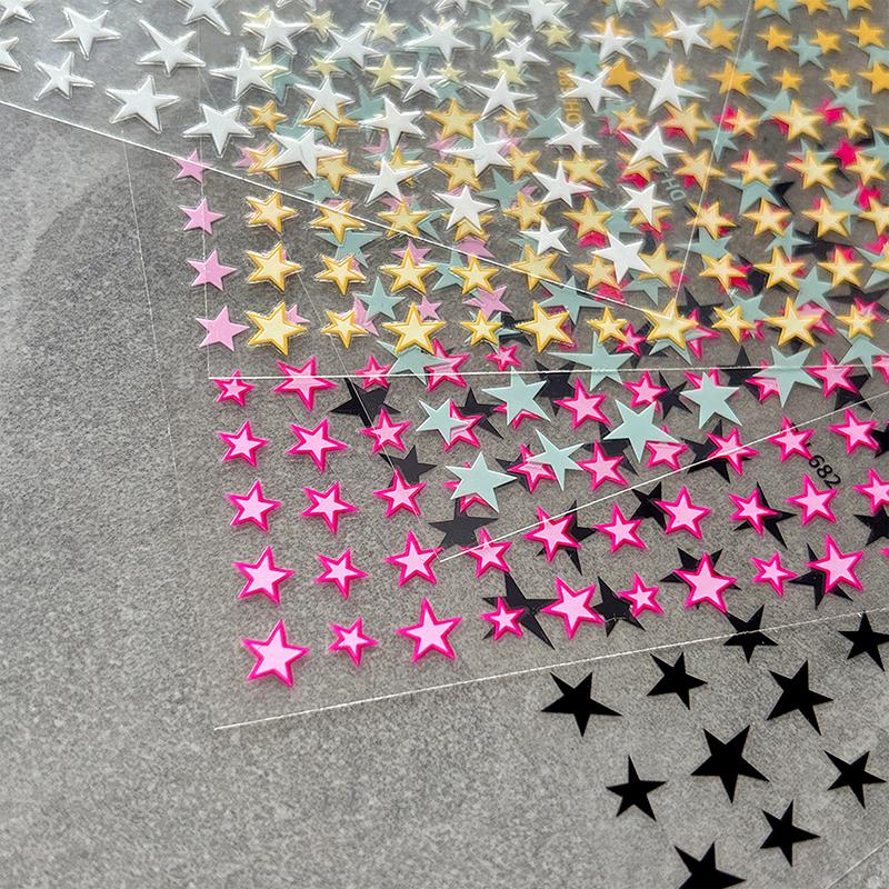Simple Laser Silver Star Nail Art Stickers Holographic Colorful Self-Adhesive Star Decal Diy Manicure Star Slider