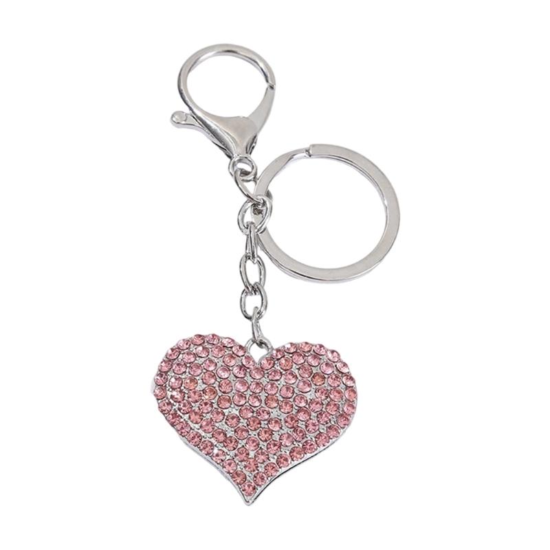 Sparkling Heart Keychain With Rhinestones Accent Zinc Alloy Design Bag Hanging Decoration For Women Gift Giving
