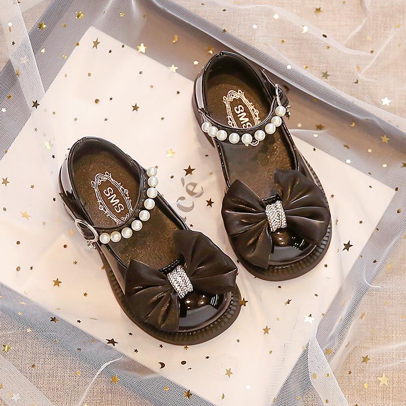 

Sweet Children Leather Shoes Bowknot Organza Elegant Girl s Mary Janes Three Colors Spring Princess Dance 26-36 Kids Flat Shoe 36