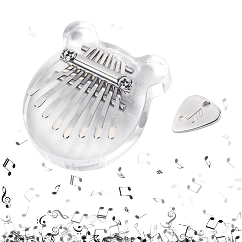 Cute Bear Shape Kalimba Acrylic Finger Pianos Transparent 8 Keys Thumb Piano with Pick Musical Instrument Gift for Girls