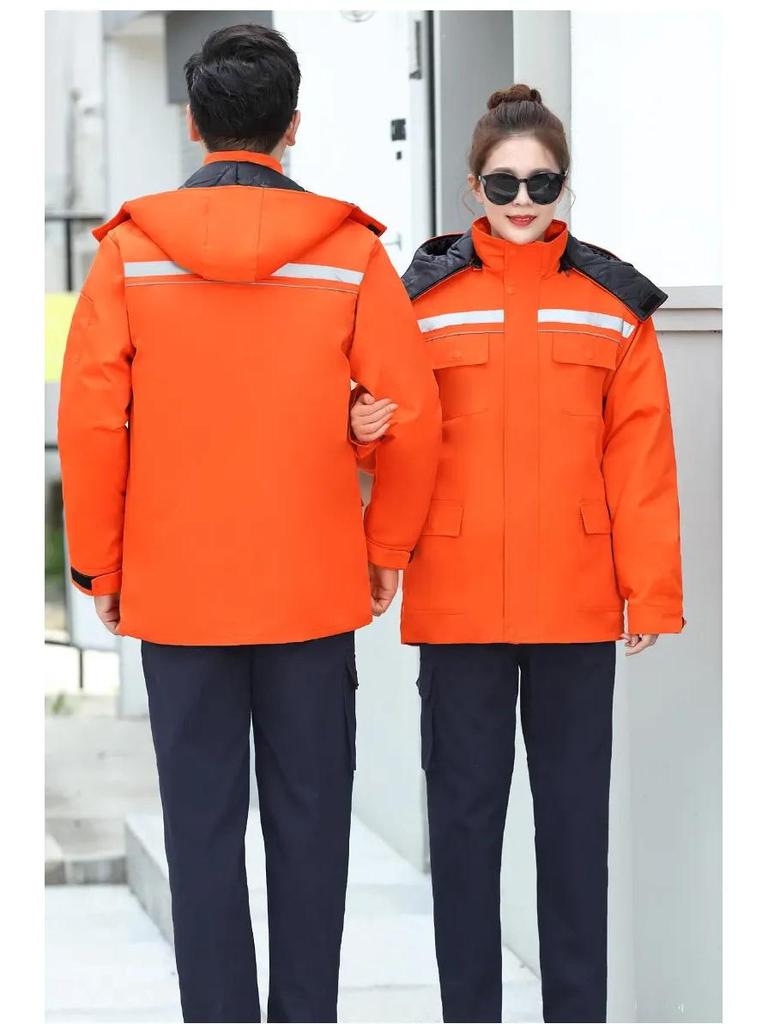 Winter Reflective Cotton-Padded Workwear for Cold Weather - Auto Repair & Welding Protection Overcoat