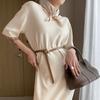 Summer Thin Cool Long Dress V-Neck Loose Slimming Straight Short Sleeve Knit Dress