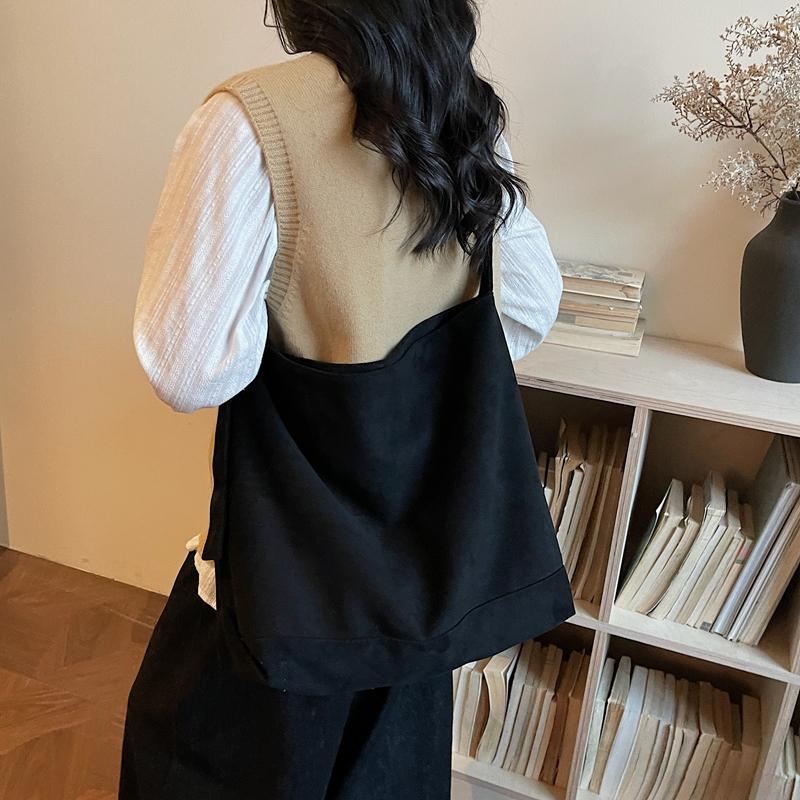 Minimalist Tote Bag for Women Fashion Shoulder Bag with Soft Suede Texture Large Capacity
