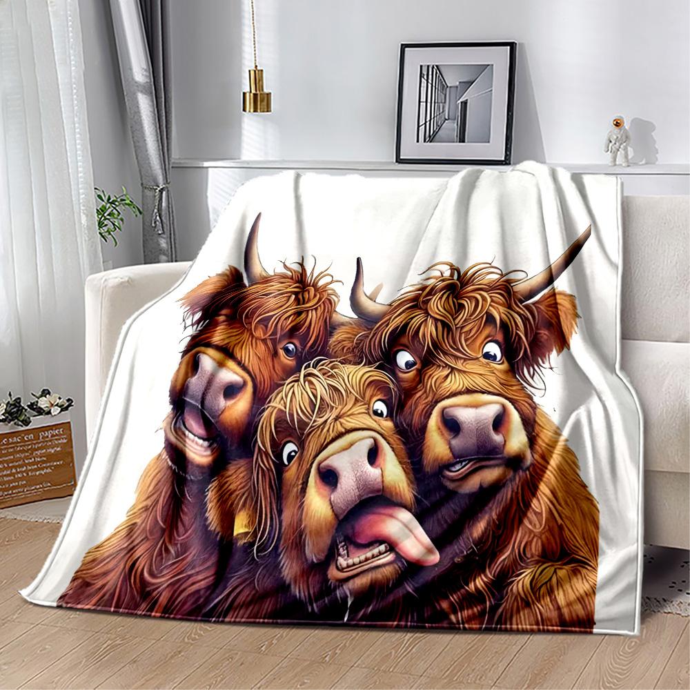 Highland Cow Selfie Flannel Blanket,Lightweight,Office Blanket,Sofa Blanket,Comfortable Blanket