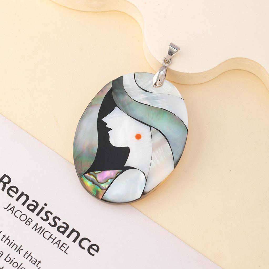 Handcrafted Shell Pendant With Geometric Angel Cartoon Design For Summer Fashion Enthusiasts