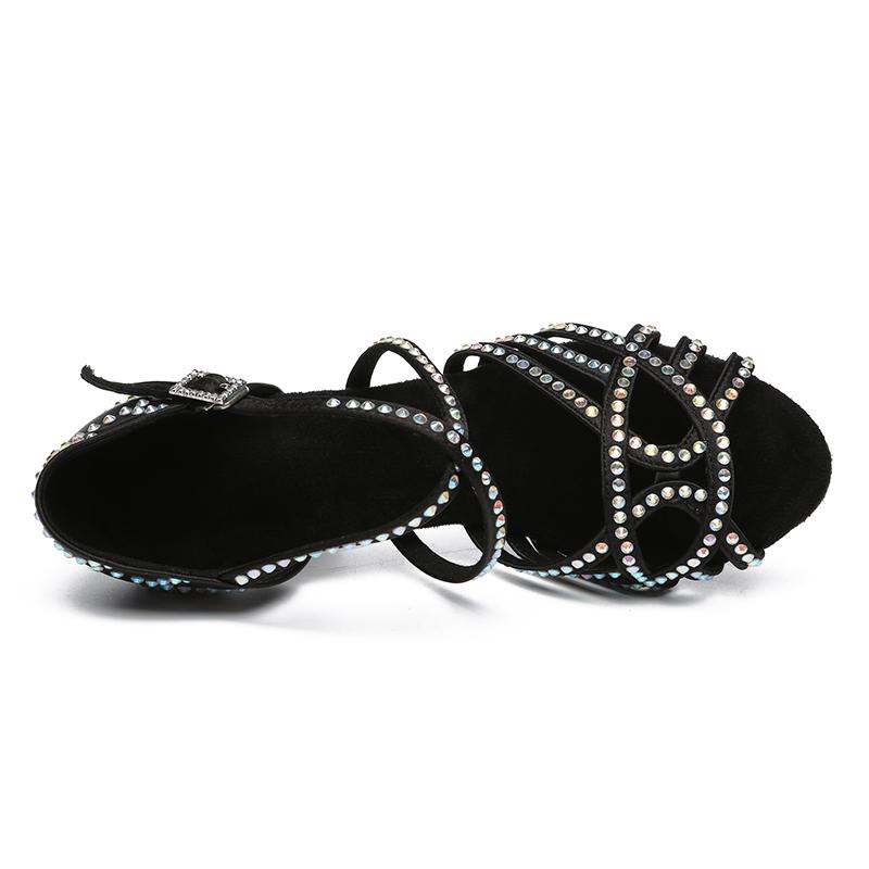 Women Latin Dance Shoes Charm Girl Tango Ballroom Sandal Salsa Samba Rhinestone Pearl Party Heeled