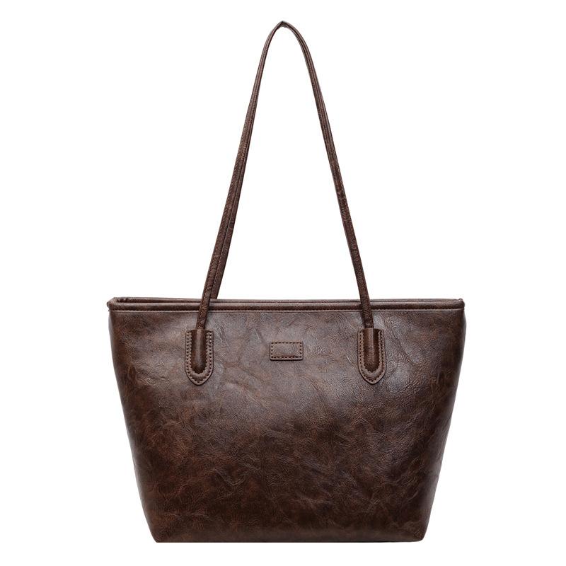 Retro large-capacity bag women's new autumn and winter simple shoulder tote bag college student class handbag