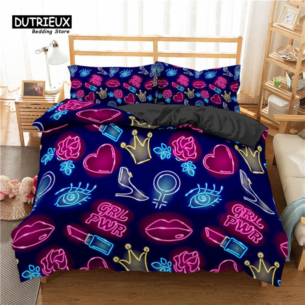 Fashion Sleep Bedding Collection Makeup Cosmetic Theme Bedspread Cover Polyester Perfume Lipstick Nail Polish Brush Print Pattern Quilt Cover King