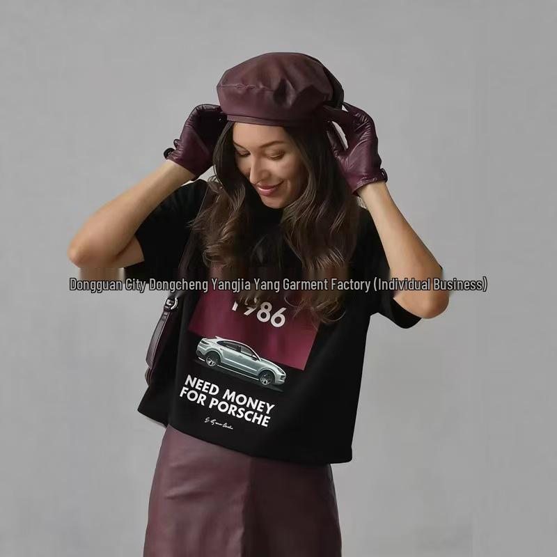 Trendy Summer Brand Printed Cotton Short Sleeve T-shirt Medium чёрный
