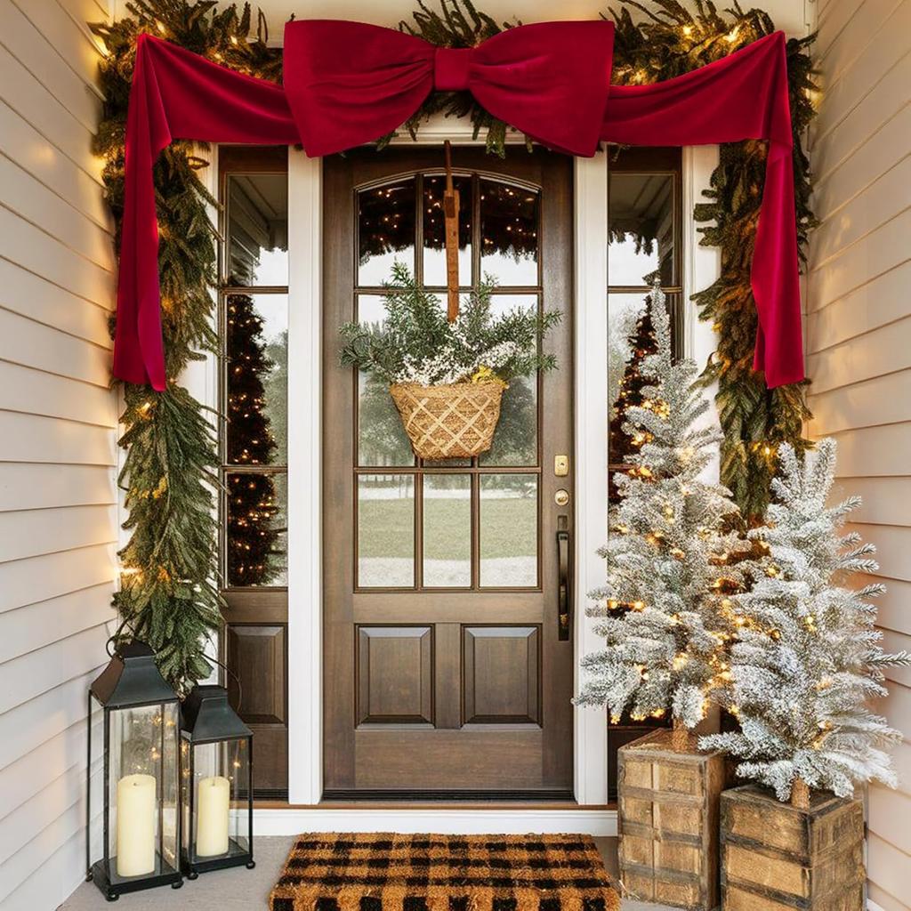 Dekoracje Świąteczne 180cm Gigantyczne Kokardy Duża Czerwona Aksamitna Kokarda na Czubek Drzewka Okno Ściana Kominek Wewnętrzna Dom Pokój Impreza Walentynki Dekoracja Świąteczna