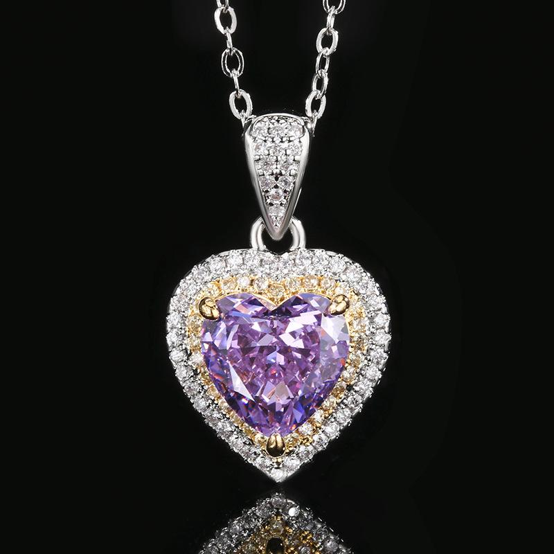 Autumn And Winter Jewelry High Carbon Diamond Ice Flower Cut Purple Diamond Copper Inlaid Heart Set 10 * 10-6 * 6