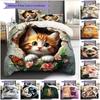 1PC Cute Cat Theme Pattern Bedding Quilt Set Quilt Cover Pillowcase Home Decoration Birthday Gift (1 * Duvet Cover + 2 * Pillowcase, Without Core)