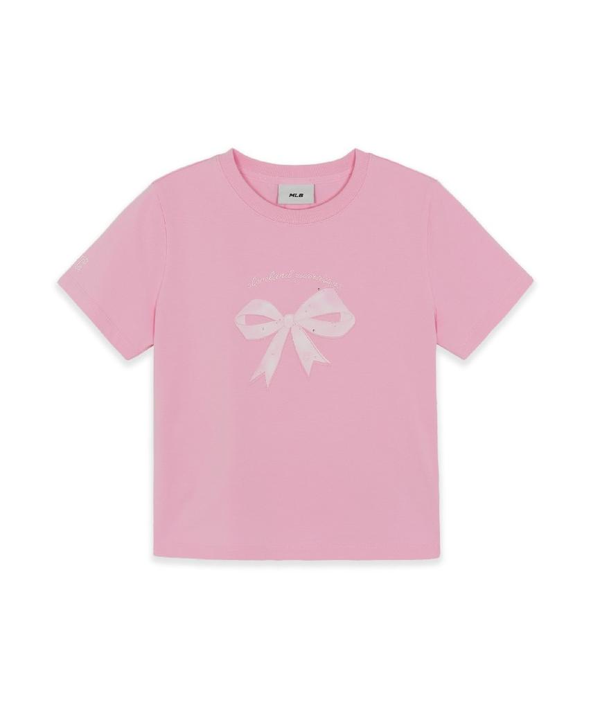 Emelbi Women'S Ribbon Graphic Slim Semi-Crop Short Sleeve T-Shirt Cle (L.Magenta)