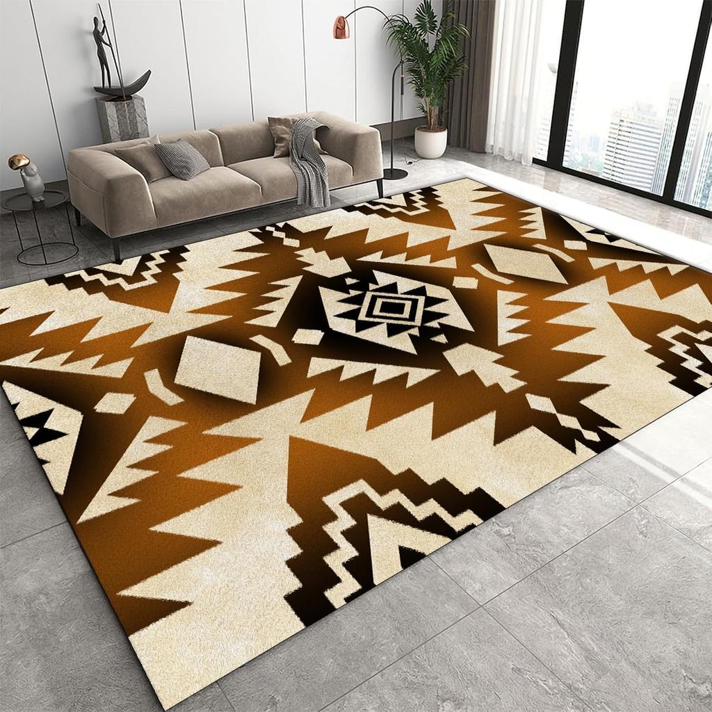 Totem Pattern Ethnic Geometric Carpet - Living Room Carpet Decoration Bohemian Style Bordered Colorful Geometric Floor Carpet
