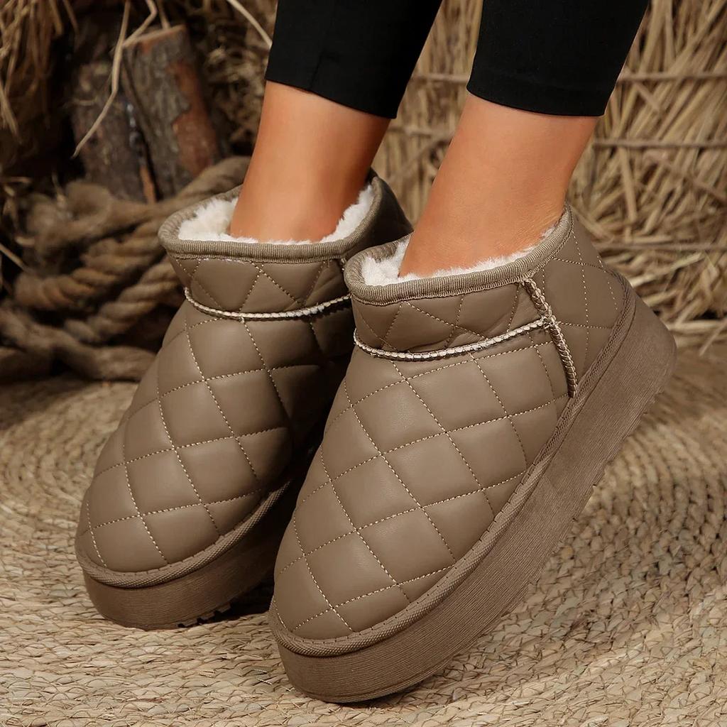 Winter Dicke Plüsch Warme Schneestiefel Damen Slipper Flache Absätze Baumwollschuhe Frau Rutschfest Wasserdicht Stiefeletten Damen Schuhwerk