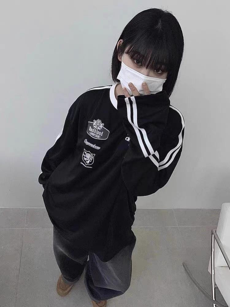 Badblood Retro Korean-American Embroidered Mesh Long Sleeve Jersey