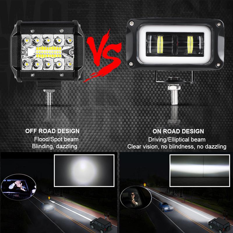 4-inch 8D Lens LED Rectangular Work Lamp Angel Eyes Halo Driving Light Reverse Fog Light for Car Truck ATV Motocycle UTV Pickup