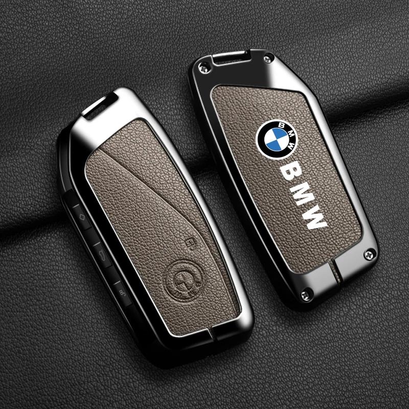 Car Sticker Hot 2025 Zinc Alloy Leather Car Remote Key Case Cover for BMW X1 U11 X7 G07 XM G09 i7 7 Series G70 LCI iX I20 U06 G8