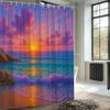 Ocean Sunset Shower Curtain Purple Sky Golden Waves &Sailboat Romantic Beach Scene Bathroom Decor Waterproof Simple Installation
