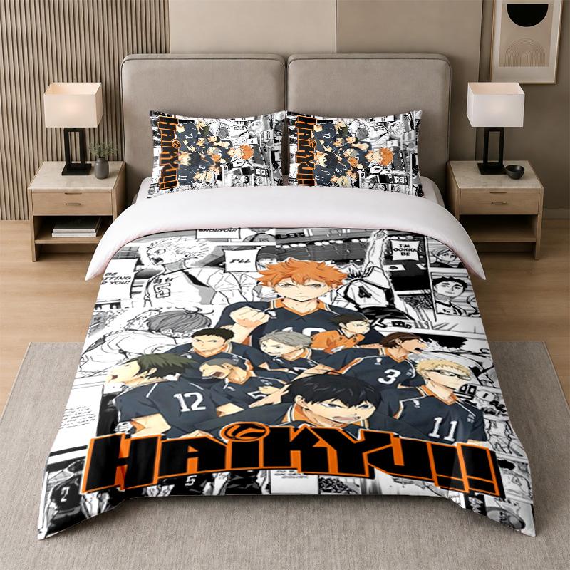 3Pcs Bed Set,Haikyuu 1 Duvet Cover and 2 Pillowcases, Printed Bedding Decor For Guest Room