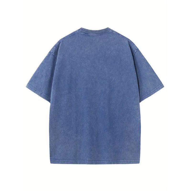Men's  Washed T-Shirt - Streetwear Tee with Distressed Front, Soft Breathable Fabric, Loose Fit Round Neck Short Sleeve Shirt for Casual Casual Attire