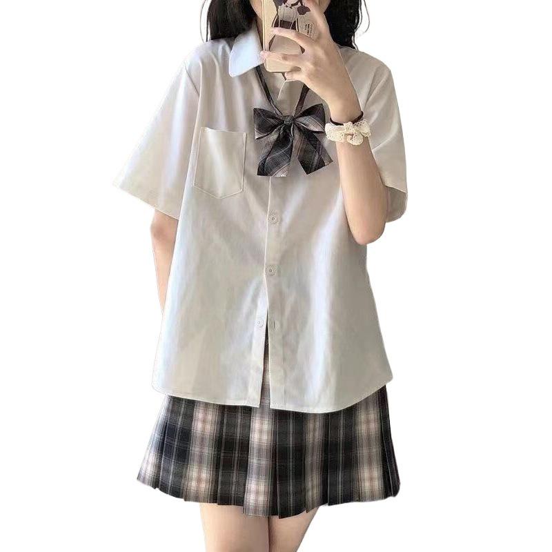 Women's Summer Japanese Academy Style JK Uniform: Sweet Short Sleeve White Shirt and Skirt Two-Piece Set
