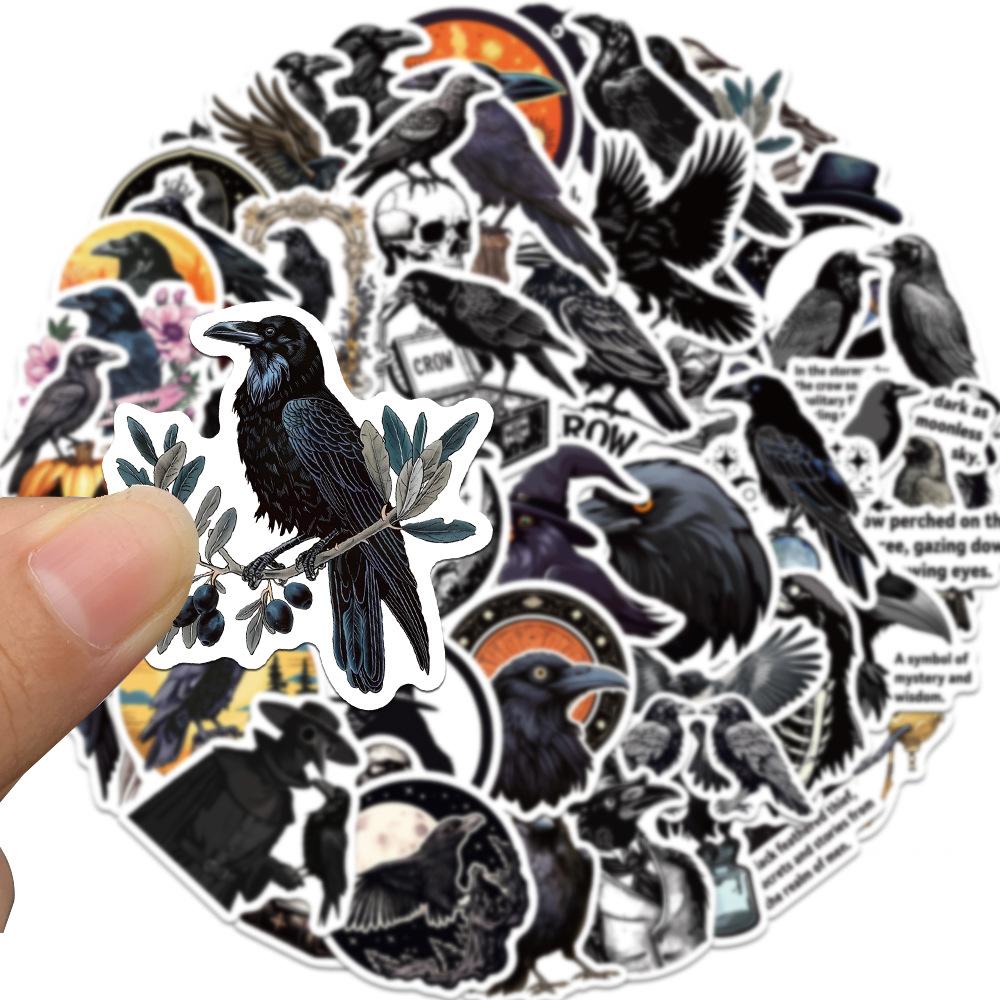 50pcs Black Crow Animal Graffiti Stickers Cartoon Decals For Phone Notebook Suitcase Funny Kids Toy