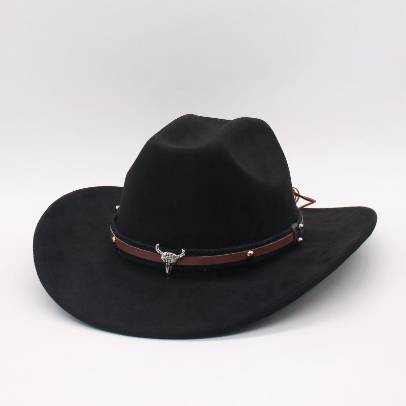 Manufacturer Cross-Border New Western Cowboy Hat Suede Jazz Top Hat Men'S And Women'S Ethnic Style Cow'S Head Felt Hat Big Eaves Hat