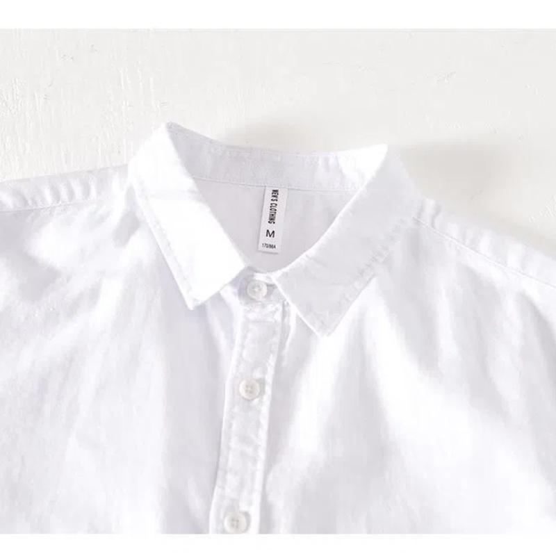 Classical Summer Shirt Male Turn-down Collar Cotton Linen Short Sleeve Shirt for Man Solid Color Button Casual Shirt Simple Style Clothing