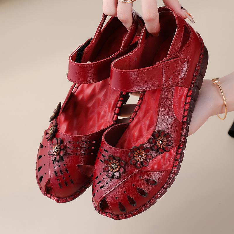 Fashion GKTINOO Summer New Handmade Women's Shoes National Style Genuine Leather Hollow Women's Sandals Soft Flat with Sandals