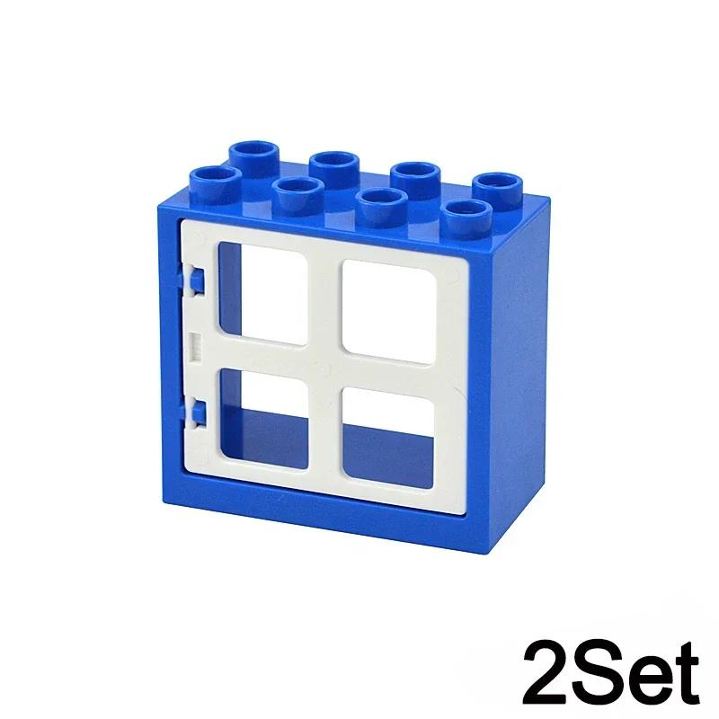 Big Size Building Blocks House Furniture Assemble Wall Fence Roof Door Window Construction Large Bricks Toys Compatible Duploes