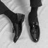 Men’s Rivet Loafers Dress Black Patent Leather Monks Shoes Men Slip on Pointed Toe Tuxedo Rock Club Shoes Plus Size