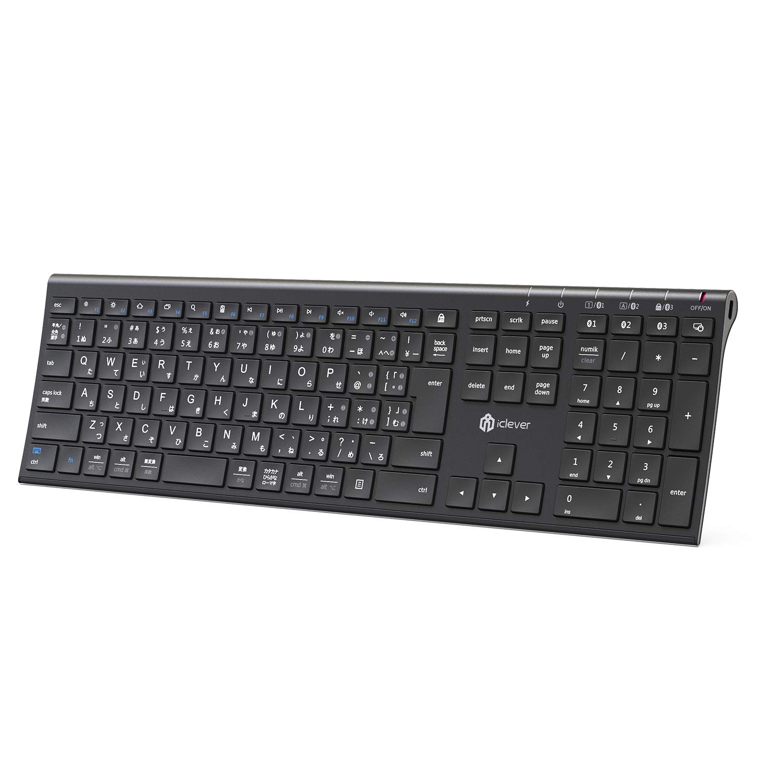 

iClever Keyboard Bluetooth Japanese JIS Layout 3 Devices Simultaneous Connection Type C Rechargeable Full Size Wireless Keyboard Wireless Quiet with чорний