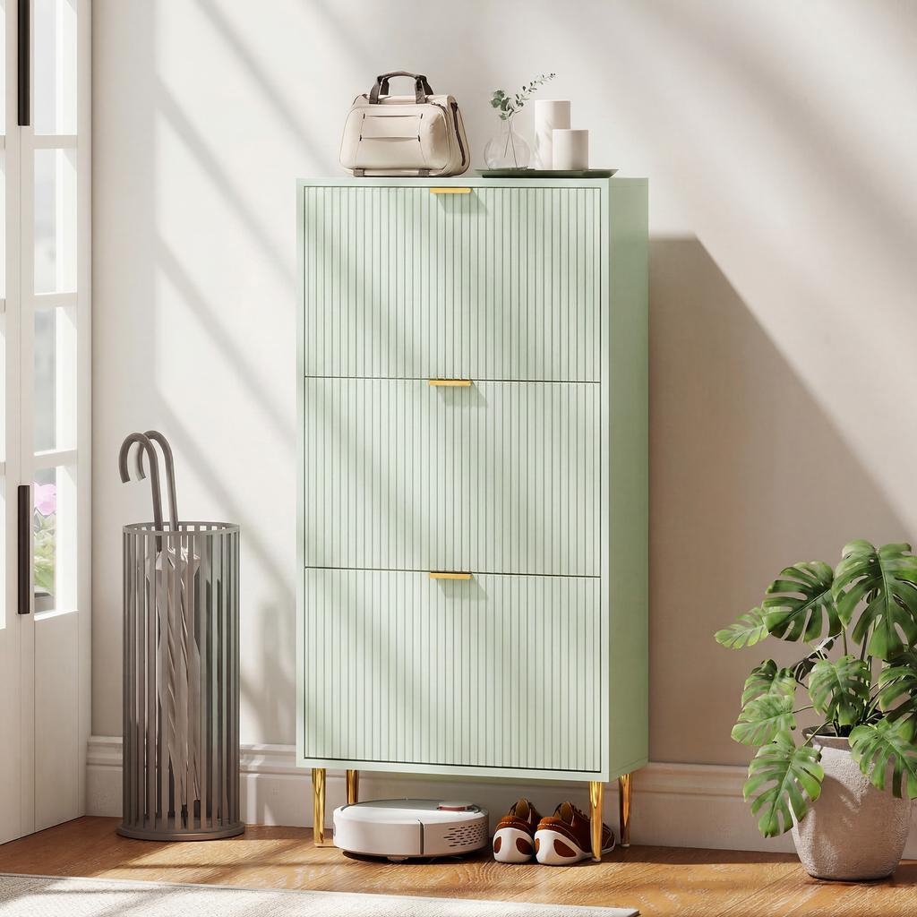 Elegant Three-Drawer Shoe Cabinet - Light Green