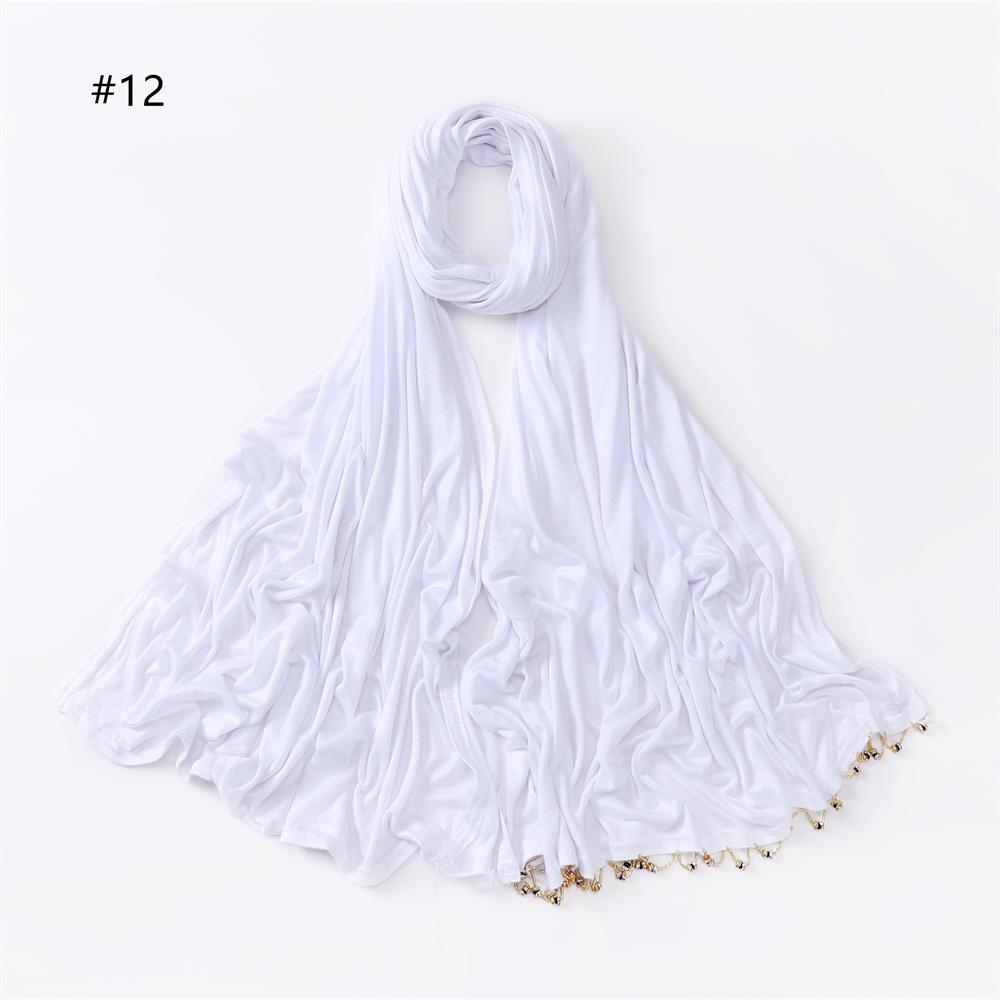 Handmade Beaded Gold Rings Soft Basic Cotton Elasticity Jersey Hijab Solid Colors Long Shawl Muslim Women Scarf Hijabs Headwrap