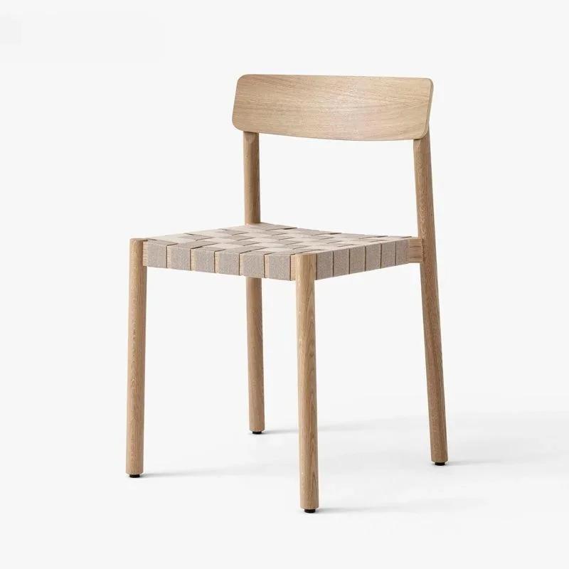 Nordic Strap Dining Chair Home Coffee Chair Tilting Line Back Can Be Stacked Leisure Rope Braided Solid Wood Chair Ins Wind