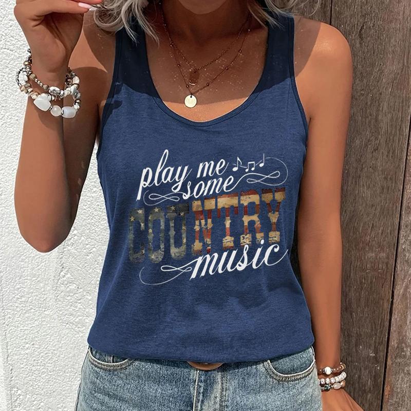 Women's Country Music Festival Printed Tops Play Me Some Country Music Graphic Tank Top Women Cowgirl Racerback Summer Outfit