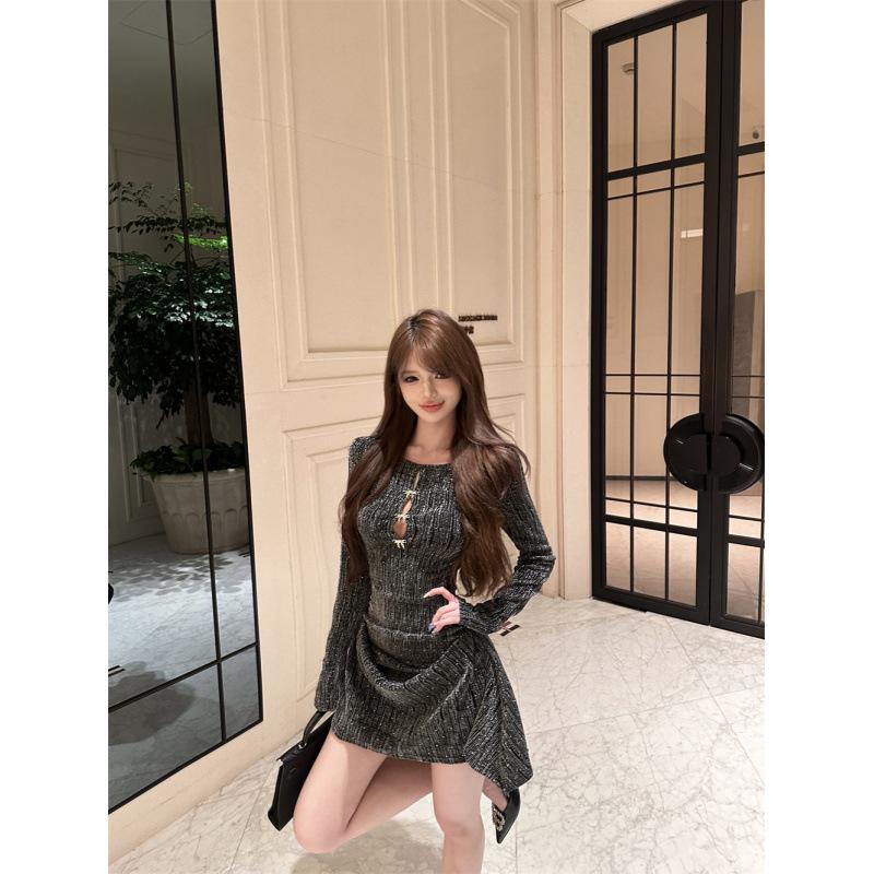

Women s Glitter Long Sleeve A-Line Dress - Elegant Winter Slimming Skirt Medium