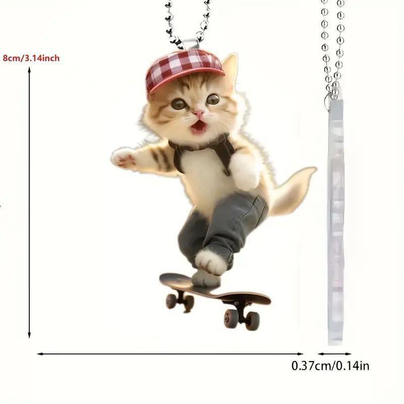 

Acrylic Cat Trendy Pendant Stylish Skateboard Design Fun Car Decoration Home For 2