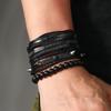 Foreign trade cross-border personality trend rivet hip-hop bracelet wooden bead bracelet set handmade leather woven men's bracelet