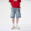 American Trendy Brand Retro Washed Old Ripped Straight Rotten Hole Denim Shorts Cool Handsome Five-point Pants Summer Middle Pants Men