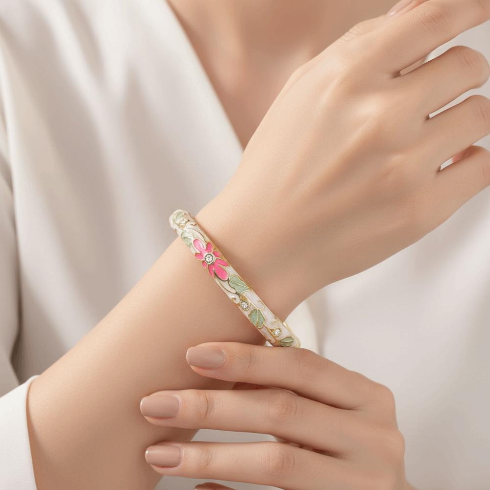Enamel Vintage Cloisonne Bangle Traditional Women's Hand Bracelet Chinese Flower Bangle  Ladies