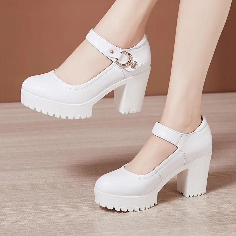 Small Big Size 32-43 Block Heel Platform Shoes 2025 Fall Spring Med Heels Pumps Ladies Wedding Work Shoes for Office