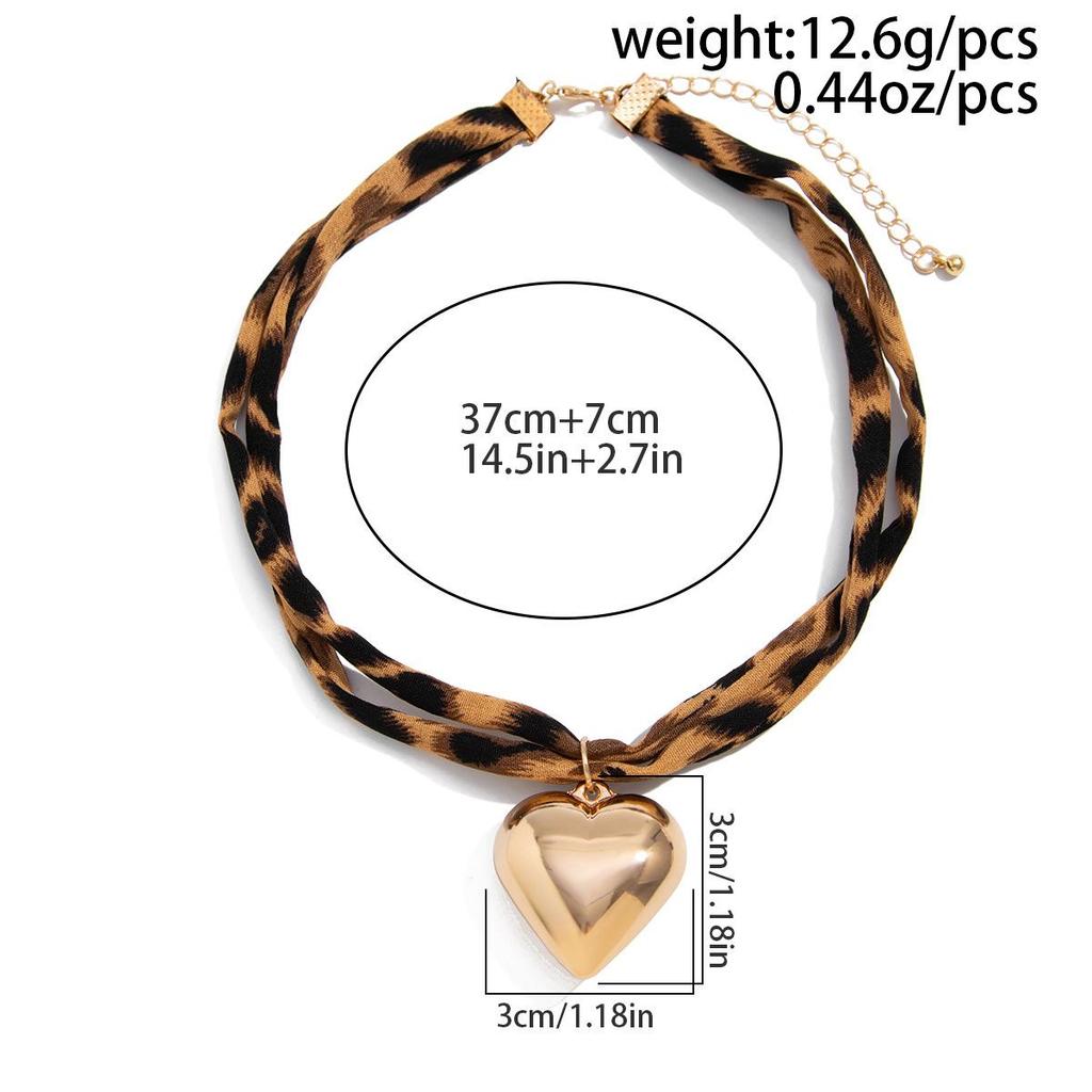 Haute Feeling Strandkolleksjon Anheng Halskjede Sexy Leopardtrykk Hjerte Legeringskjede Mote Personlig Pendler Damehalskjede