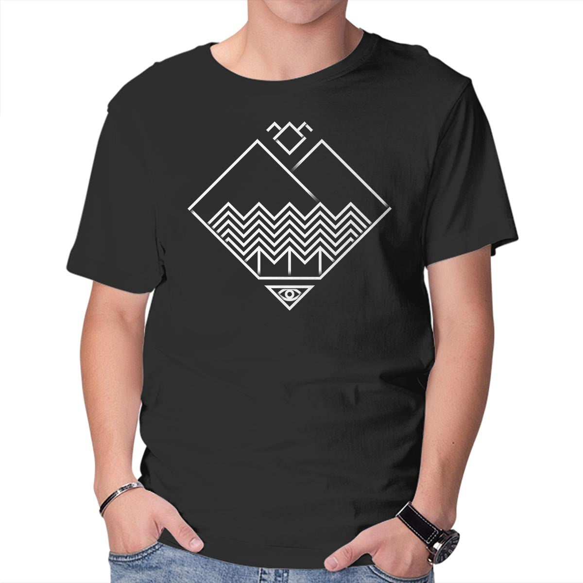 Unisex Crew Neck T-Shirt Minimal Peaks Graphic Short Sleeve Casual Tee XXL